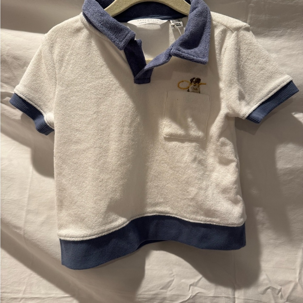Janie and Jack x Gray Malin Terry Cloth Polo with Dog Embroidery - NWT
